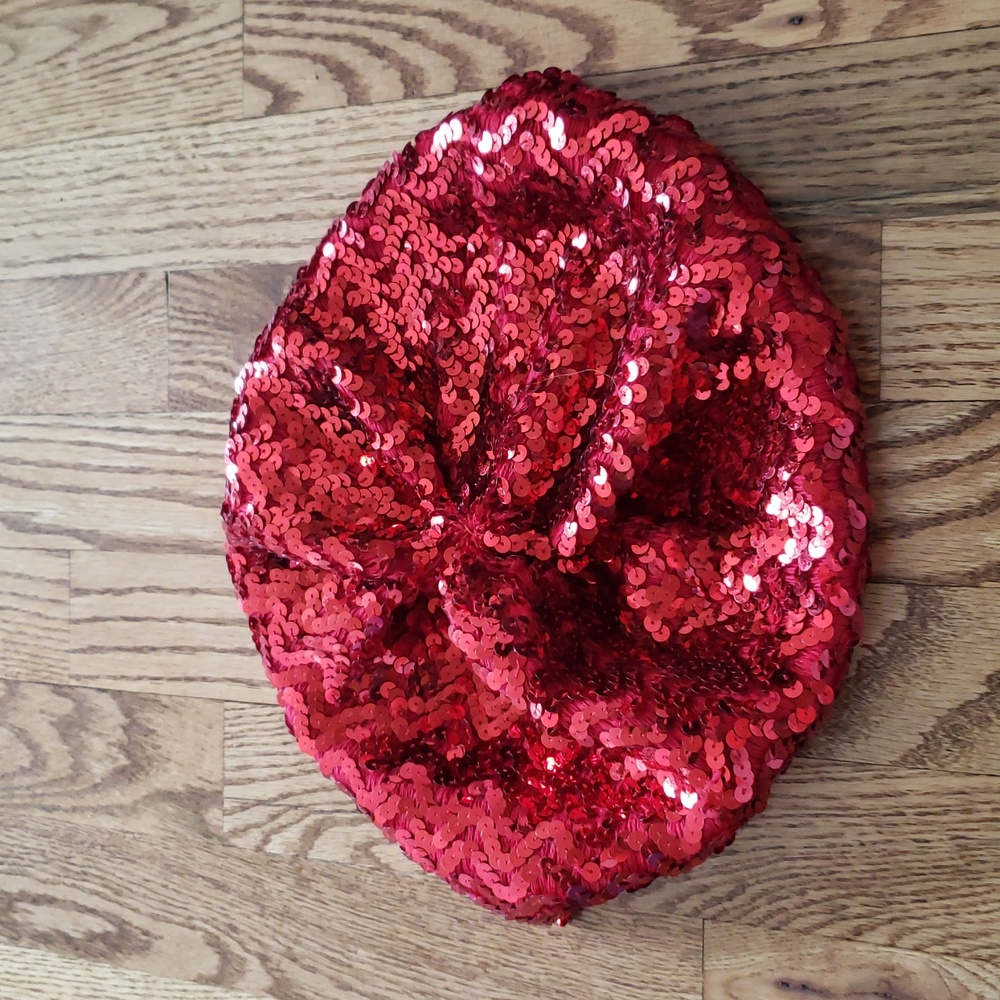 Handmade By Scala Red Hat Variety Sequin Fashion Retro Bold Collegiate 90s